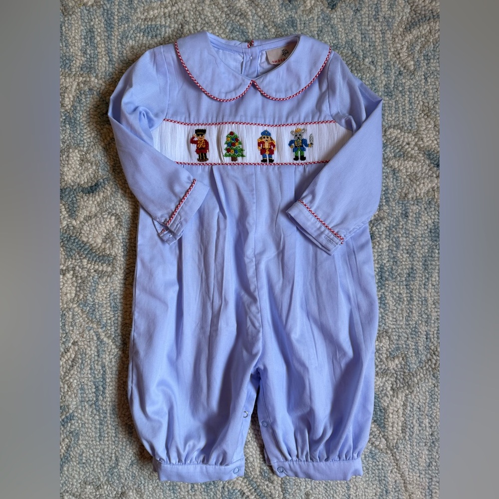 smocking bird boys bubble Christmas romper